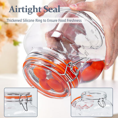 Large Glass Jars with Airtight Lid, 2 Pack Glass Food Storage Jars with 2 Scale Marks, Square Glass Canisters for Flour, Cereal, Coffee, Pasta, Cookies, Pickle, 0.6 Gallon Wide Mouth Mason Jars