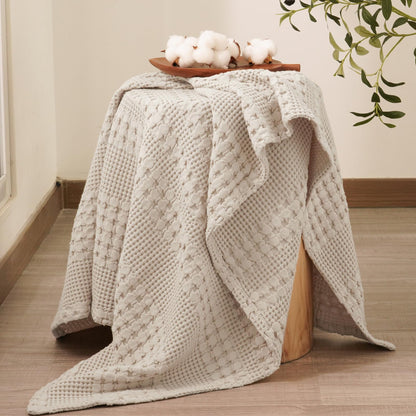 PHF 100% Cotton Waffle Weave Throw Blanket, Soft Lightweight Breathable Cozy Throws for Couch Bed Sofa, Luxury Aesthetic Blanket Gift for Home Decor & Office, 50"x60", Light Taupe/Oatmeal