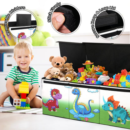Dqoetort Extra Large Toy Box, Collapsible Storage Organizer with Lids, Sturdy Dinosaur Toy Chest for Boys Girls, 40"x14"x16" Kids Storage Bin Box Baskets for Living Room, Playroom, Bedroom, Nursery