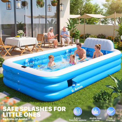 AixPool Extra Large Inflatable Pool With Lights,Upgraded Solar Powered Blow Up Pool For Adults,Inflatable Kids Swimming Pool with Seat& Backrest,Big Inflatable Kids Pool For Backyard,120x73x20IN-White