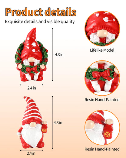 iStatue Set of 2 Resin Christmas Gnomes, 4.3'' Adorable Hand-Painted Tabletop Tomte Collectible Figurines Christmas Decorations for Home and Garden (Xmas)