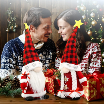 Lovinland Christmas Gnomes Plush Couple with Red Buffalo Check - Xmas Gnomes Elf Tomte Ornaments Doll - Christmas Decorations - Xmas Decorations for Home, Indoor, Office