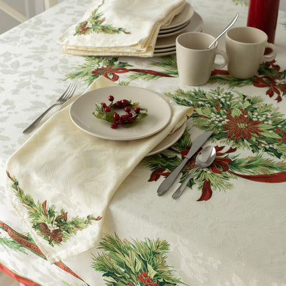 Benson Mills Christmas Ribbons Engineered Printed Fabric Table Cloth, Winter, Holiday and Christmas Tablecloth (60" X 120" Rectangular, Xmas Ribbons)