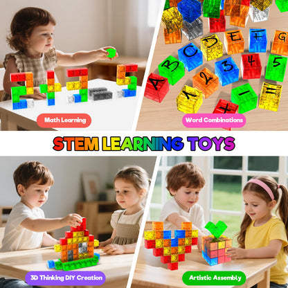 Annexfun 56PCS Magnetic Blocks - Transparent Magnetic Cubes, Toddlers Building Blocks,Montessori Preschool STEM Educational Sensory Toys for Kids Ages 3+ Boys & Girls Birthday Gifts (1IN)