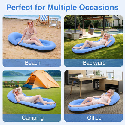 ROUSKY Inflatable Beach Mat, 70 x 29 Inch, Flocked Surface, Pillow Surround (Blue)