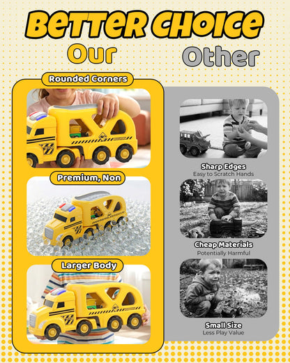 LADFAR Construction Truck Toys for Boys & Girls Ages 3+, 7-in-1 Toy Carrier Truck with 6 Mini Pull Back Vehicles, Lights & Sounds Transportation Playset, Early Learning Birthday Gift for Toddlers Kids