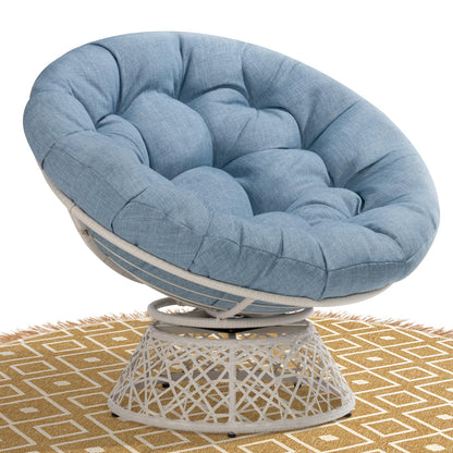 Bme 40" Ergonomic Wicker Papasan Chair with Soft Thick Density Fabric Cushion, High Capacity Steel Frame, 360 Degree Swivel for Living, Bedroom, Reading Room, Lounge, Serene Oasis - White Base