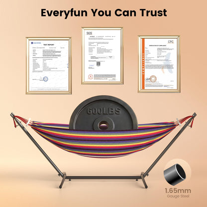 EveryFun Double Hammock with Heavy-Duty Steel Stand,Portable,Easy Assembly,600lbs Weight Capacity,Perfect for Indoor,Yard,Camping,or Outdoor-Rainbow