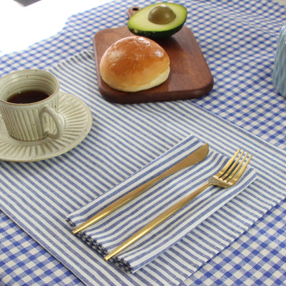INFEI Plain Striped Cotton Linen Blended Dinner Cloth Napkins - Set of 12 (40 x 30 cm) - for Events & Home Use (Blue)