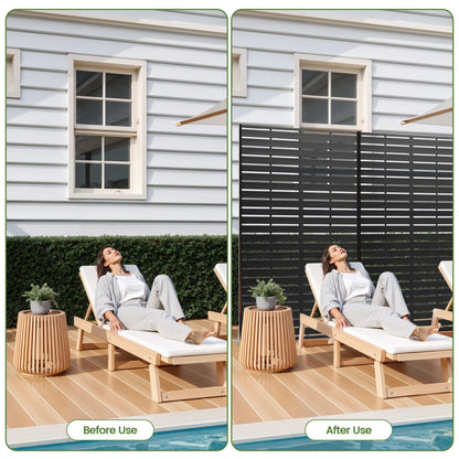 Diyfire Outdoor Privacy Screen 60" H HDPE Decorative Panel Freestanding Privacy Fence with Stand, Privacy Screens with Louvered 5 Panels, Weather-Resistant Panel Fence for Patio, Balcony, Balcony