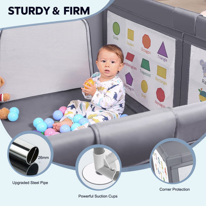 VOOVC Baby Playpen for Babies and Toddlers, 71x60 Inches Thickening Tube Baby Playards Kids Activity Center with Anti-Slip Suckers Tear-Resistant Mesh