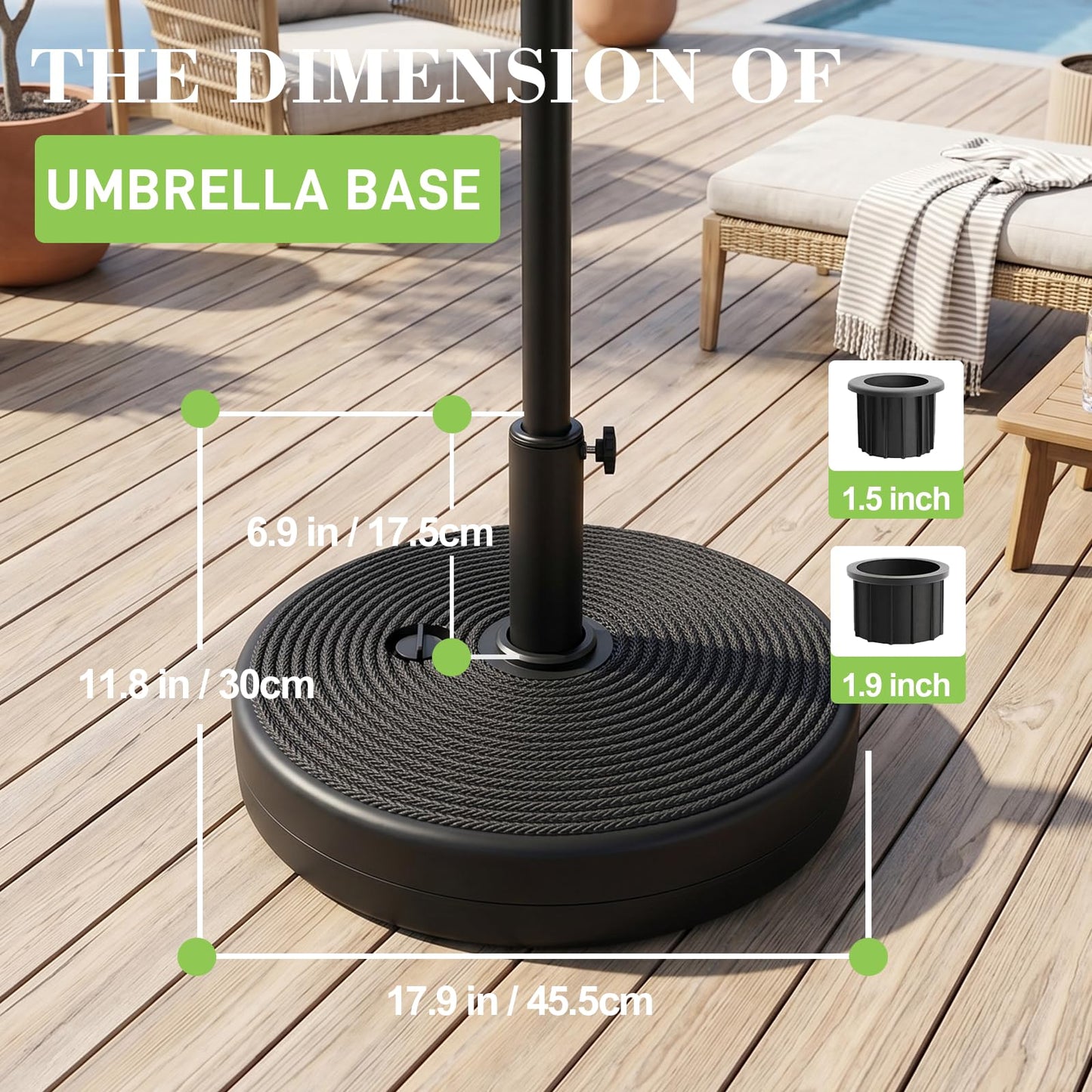 T&Jero Round Heavy Duty Plastic Patio Umbrella Base Stand Weight for Outdoor, 59 lb with Water and Sand Filled, Black