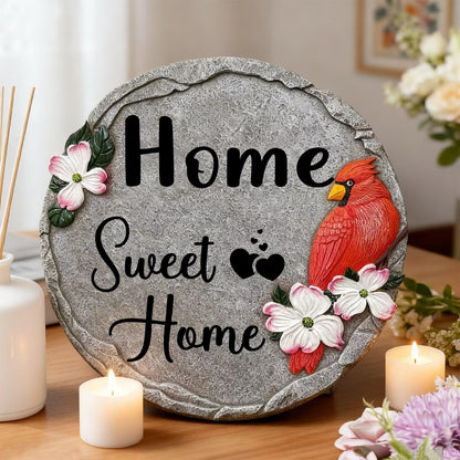 Sweet Home-Resin Stepping Stone,Outdoor Garden Pathway Decoration,Round Red Hummingbird Decorative Stone for Garden,Walkway Sculpture Yard Art for Patio,Home Decor