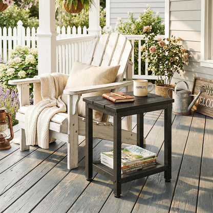 ODK Outdoor Double Side Table, Adirondack Patio End Table with Weather-Resistant Waterproof Top for Hot Tub Garden, Balcony, Poolside, Black
