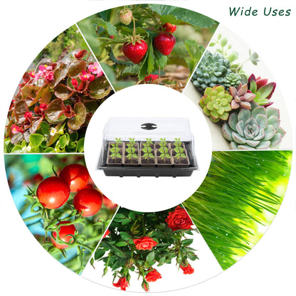 Hahood 4 Pack Seed Starter Tray Kit, 120 Square Seed Peat Pots for Seedlings with Plants Labels, Planting Tools, Plastic Growing Germination Trays with Lids for Indoor Outdoor Gardening, Black