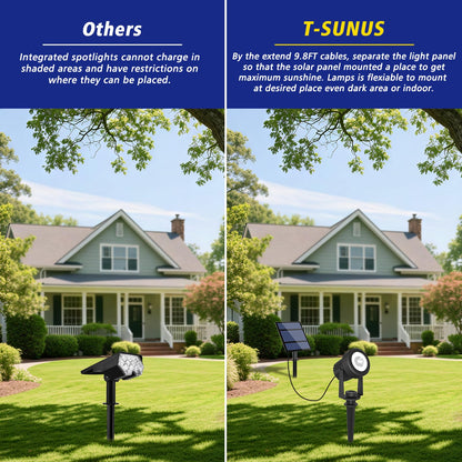 T-SUNUS Christmas Solar Landscape Spotlights Warm White, 2W Garden Spot Lights Outdoor 9.8ft Cable IP65 Waterproof Security Downlight 2-IN-1 for Flag Tree Pond Garage Deck Yard Wall Backyard Halloween