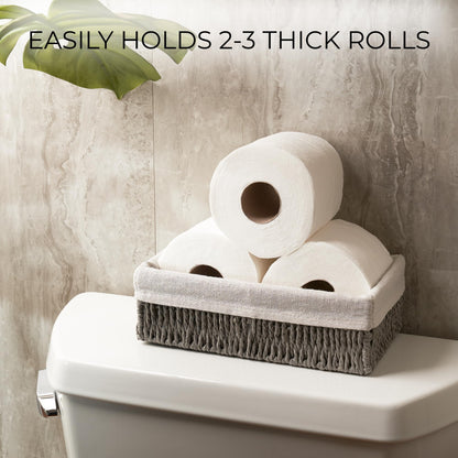 Beautiful Toilet Paper Storage Basket Set of 2 – Decorative Wicker Bathroom Organizer for Toilet Tank Trays - Quality Holder Bin for Shelves Fits Perfectly with Any Bathroom Decor