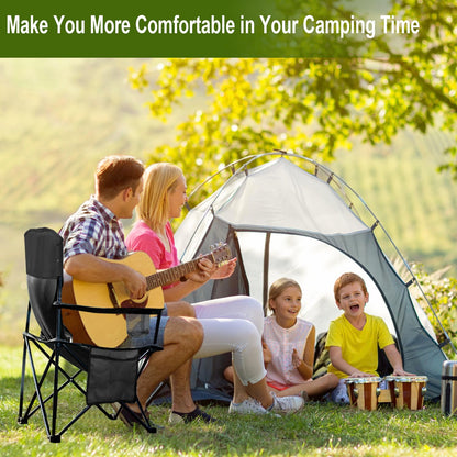 SAILARY Folding Camping Collapsible Chairs Heavy Duty Lawn Chair with Cooler Bag, Storage Pocket, Waterproof Bag Outdoor Arm Chair, Supports 225LBS, Black