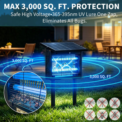 14W Solar & USB-C Bug Zapper Outdoor, 7500mAh Mosquito Zapper with 365–395nm UV Light, Dusk to Dawn Sensor, IPX5 Waterproof, Fly Trap for Patio Garden Backyard Deck Camping