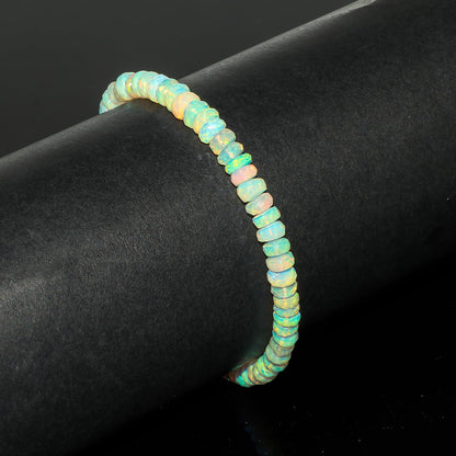 CRYSTALINES Natural Ethiopian Opal Gemstone Bracelet, 14K Gold Plated, Handmade Jewelry, Chakra Healing Crystals, Adjustable Chain, October Birthstone, Opal Stones, Gifts for Women, 8inch
