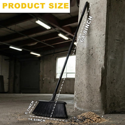 BSMstone Large Angle Brooms Indoor Outdoor Broom with Long Handle Stiff Bristle Sweeper for Kitchen Garage Deck Courtyard Lobby Patio Lawn Leaves (Black)