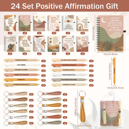 Funrous 72 Pcs/24 Set Positive Motivational Gift Set for Women Bulk Gratitude Spiral Journals Notebooks Affirmation Pens Keychains for Teacher Appreciation Coworker Nurse Adult Party Favor (Boho)