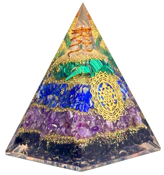 Tourmaline Orgone Pyramid – Anxiety Relief & Energy Shield – Handcrafted Orgone Generator with Tourmaline, Amethyst, Lapis Lazuli & Malachite – Meditation Altar Décor & Gift
