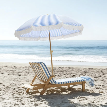 Kbrellaoutlets Patio Umbrella with UPF 50+ Protection, 8 Ribs, Push Button Tilt - Versatile Outdoor Shade for Garden, Courtyard, and Beach (Blue Pinstripe)