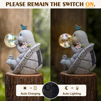 zuzuzen Solar Turtle Statues Garden Decor with Bubble LED Light, Outdoor Tortoise Statue Resin for Patio, Lawn, Yard Gift for Mother's Day, Birthday, Housewarming