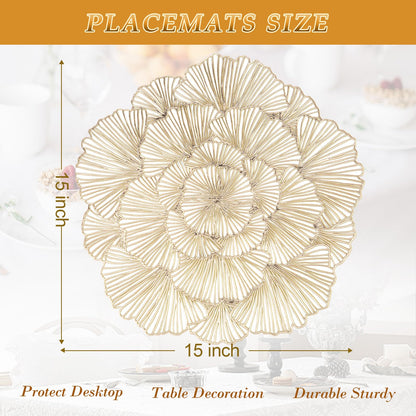 Evevda Round Placemats Set of 6, Gold Leaf Placemats 15 Inch Washable Holiday Decoration Table Mats for Indoor Outdoor Activities Farmhouses Hotels