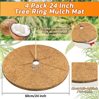 Legigo 4pcs Coconut Fiber Mulch Ring Tree Plant Protector Mat, 24 Inch Natural Coco Coir Tree Protection Ring Plant Pot Soil Cover, Tree Rings Disc Plant Cover for Indoor Outdoor Plants,Landscaping
