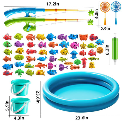 TEMI Magnet Fishing Game for Kids 4-8, Fish Toys for Kids 3-5, Bathtub Floating Fishing Pole, Water Table Pool with Rod Net, Summer Water Play Indoor and Outdoor, Gifts for Holiday for Boy and Girls
