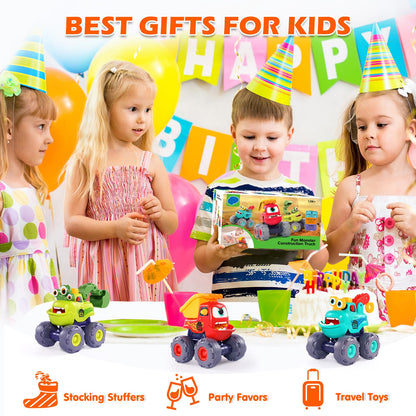 OCATO Monster Truck Toys for 1 2 3 Year Old Boy Birthday Gift, Construction Toys Pull Back Cars for Toddlers 1-3, Baby Boy Toys Toddler Kids 1st Birthday Gifts 1 2 3 Year Old Boy Toys
