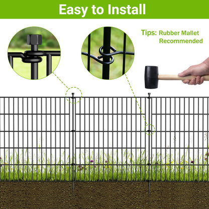 5 Panels No Dig Decorative Outdoor Garden Fence with Gate for Yard, 40 in(H) X 11.8 ft(L) Animal Barrier Fencing Rustproof Metal Wire Panel Border for Dog, Rabbits, and Patio Temporary Ground Stakes
