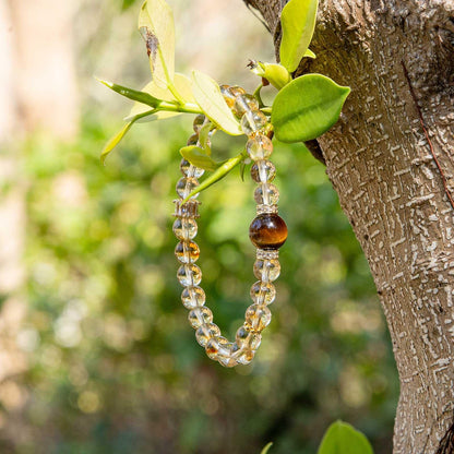 Magiriam Citrine Crystal & Tiger’s Eye Stretch Bracelet with Zircon Inlay | 17CM Comfortable Elastic Fit | Healing Gemstone Bracelet Single Circle-Gift for Women Lady and Friends