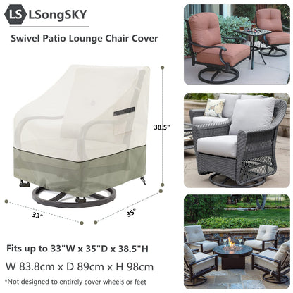 LSongSKY Outdoor Swivel Lounge Chair Cover 2 Pack,100% Waterproof Heavy Duty Outdoor Chair Covers,(33 W x 35 D x 38.5 H inches) Patio Furniture Cover for Swivel Patio Chair,White&Grayish Green