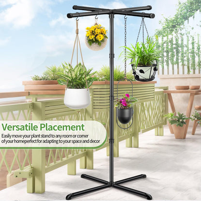 OugeWood Plant Hanger Indoor, 59" Tall Hanging Plant Stand Heavy Duty Metal Indoor Plant Hanger Stand Hanging Plant Holder with 8 Hooks Hanging Planters for Indoor Plants Bedroom Living Room Balcony