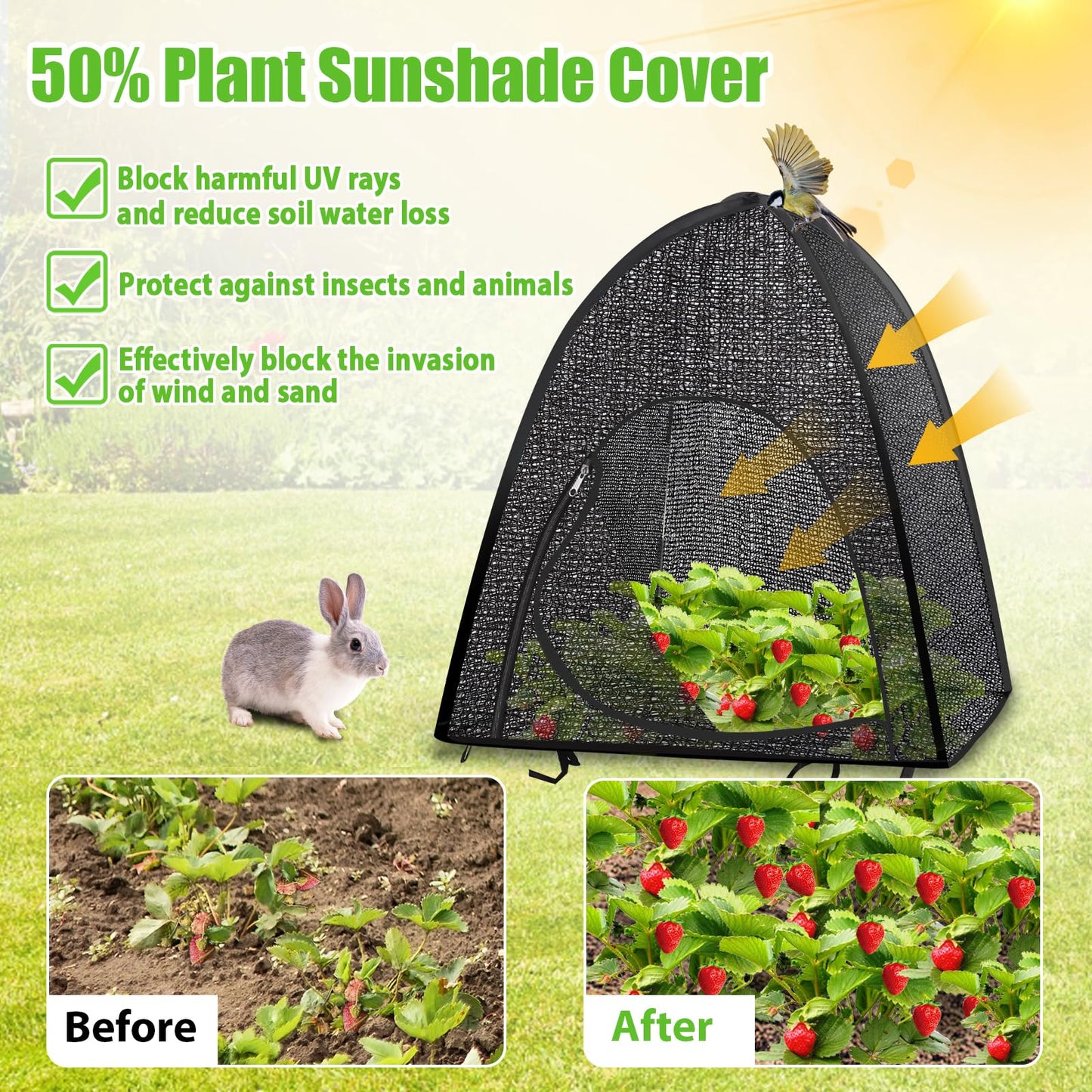 2 Pack Plant Shade Tent, Plant Shades for Outdoor Plants, UV Resisitant 50% Sunblock Shade for Plants Sun Protection, Plant Shade Cover for Flower Potted Plants (28x28x33Inch)