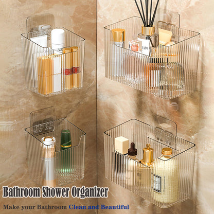 Lae Nuvole 2 Packs Cabinet Door Organizer Wall Mounted Shower Basket, Shower Caddy Stackable Plastic Adhesive Organizer for Bathroom, Kitchen, Cabinet, Pantry, Makeup, BPA Free, Clear