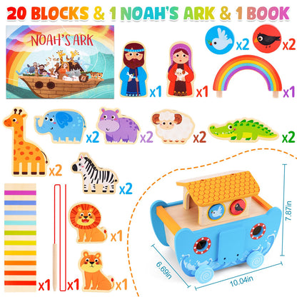 Toddlers Noah's Ark Toys with Wooden Animal Shape Sorters, Baptism Gifts for Girls Boys 2 3 4 Years Old, Montessori Educational Toys for Toddlers, Bible Story Book for Kids Ages 2-4