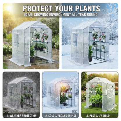 Solayis 56"×55"×74" Walk-in Garden Greenhouse | Thickened PE Cover & Heavy Duty Steel Frame | 3 Tiers 4 Shelves, Mesh Door & Windows | Portable for Indoor Outdoor Use (White)