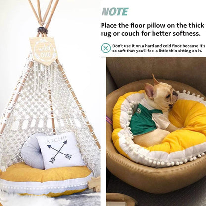 Kishome Large Floor Pillow Kids Round Floor Cushion Seating, 35 inches Big Circle Pillow, Round Pillows Seating for Children, Oversized Mat for Reading Nook Teepee Playroom Nursery Canopy Yellow