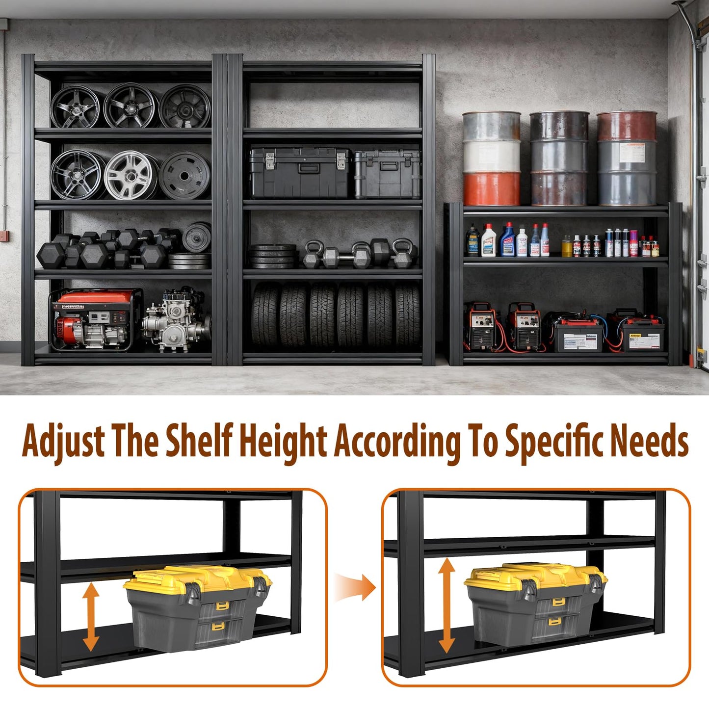 Gruocso Heavy Duty Storage Shelves Unit, Adjustable Metal Garage Shelving,3500LBS Garage Storage Industrial Shelves,Storage Racks,Steel Shelf Suitable for Shop,Warehouse,Basement