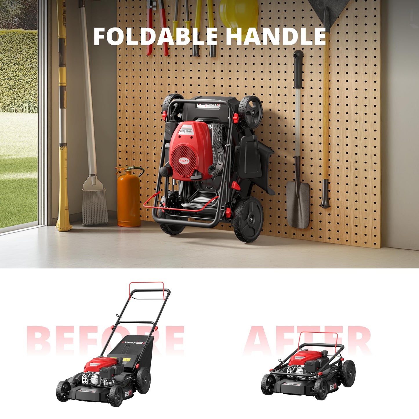 Amerisun 21" Steel Deck Self-Propelled Lawn Mower, 170cc OHV Gas Engine with Air-Cooled Technology, 3-in-1 Cutting Mode, 6-Stage Height Adjustment (1.5"-3.9"), Easy to Assemble & Maintain