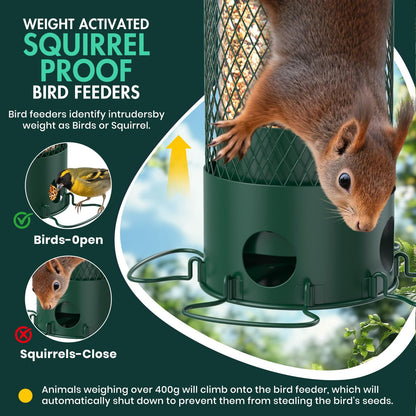 Olaiti Metal Squirrel Proof Bird Feeders for Outdoors Hanging,Weight-Activated Large Capacity Feeder for Wild Finch, Cardinal,Blue Jay, Chickadee, Weatherproof and Durable 4 Perches,Green