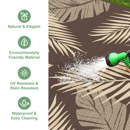 sarben Outdoor Rug 9' x 12' Waterproof for Patios Clearance, Reversible Plastic Straw Indoor Outdoor Rug for RV, Picnic, Backyard, Deck, Balcony, Porch, Beach, Coffe and Beige
