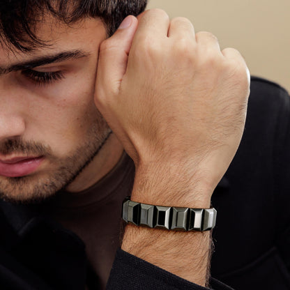 Fathers Day Bracelet Gifts for Grandpa from Granddaughter Grandson Black Geometric Hematite Bracelet for Men Grandpa Birthday Gift Energy Balancing Stress Relief Hematite Crystal Bracelet Jewelry