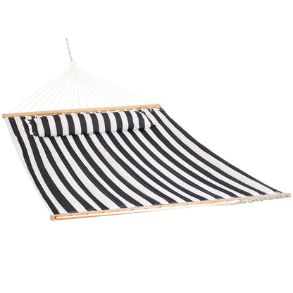 Sunnydaze Quilted Outdoor Hammock with Spreader Bars - Heavy-Duty 450-Pound Capacity Double Hammock for Outside - Black and White