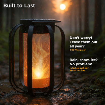FoxFlame Modern Solar Lanterns Outdoor Waterproof-Patented Flickering LED Flame Effect,IP65 Waterproof,Matte Black Finish,Hanging Solar Lights for Outside for Patio,Garden,Porch,Outdoor Decor(1Pack)