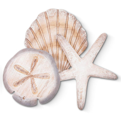 Novabright Coastal Sea Shell Wall Art Rustic Wooden Starfish and Sand Dollar Decor for Beach Theme Bathroom Bedroom Living Room Nautical Wooden Sign for Lake House Summer Home Decoration(Brown)